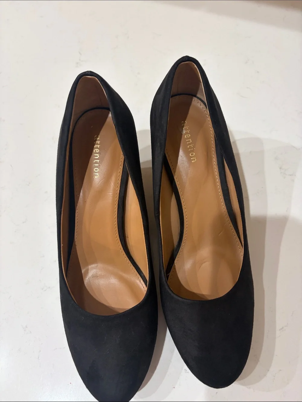 attention Black Suede Wedge Pumps
